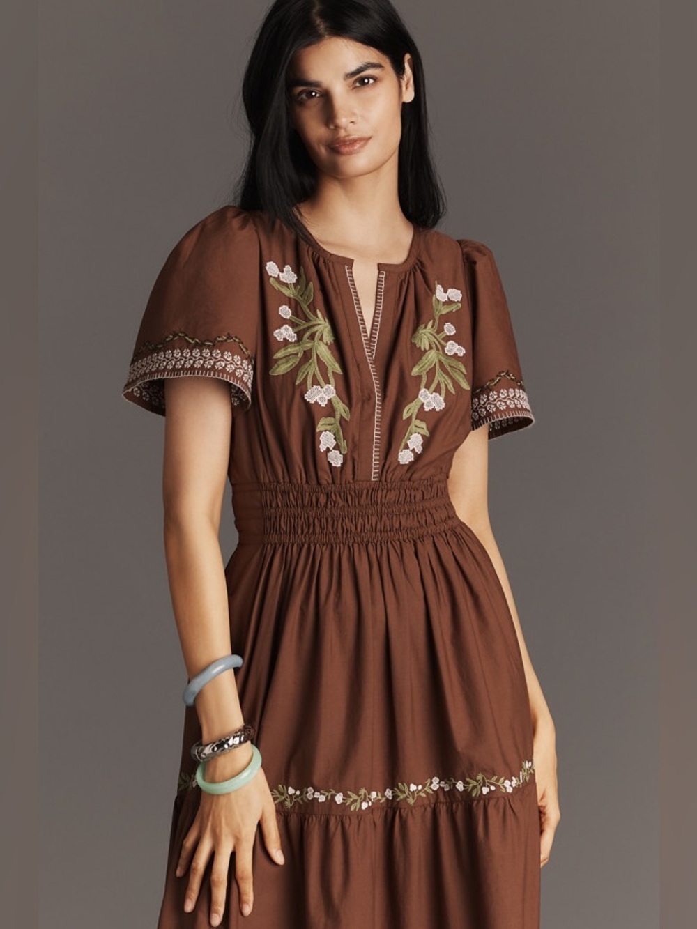 Anthropologie Somerset brown embroidered maxi dress - Picture 8 of 8